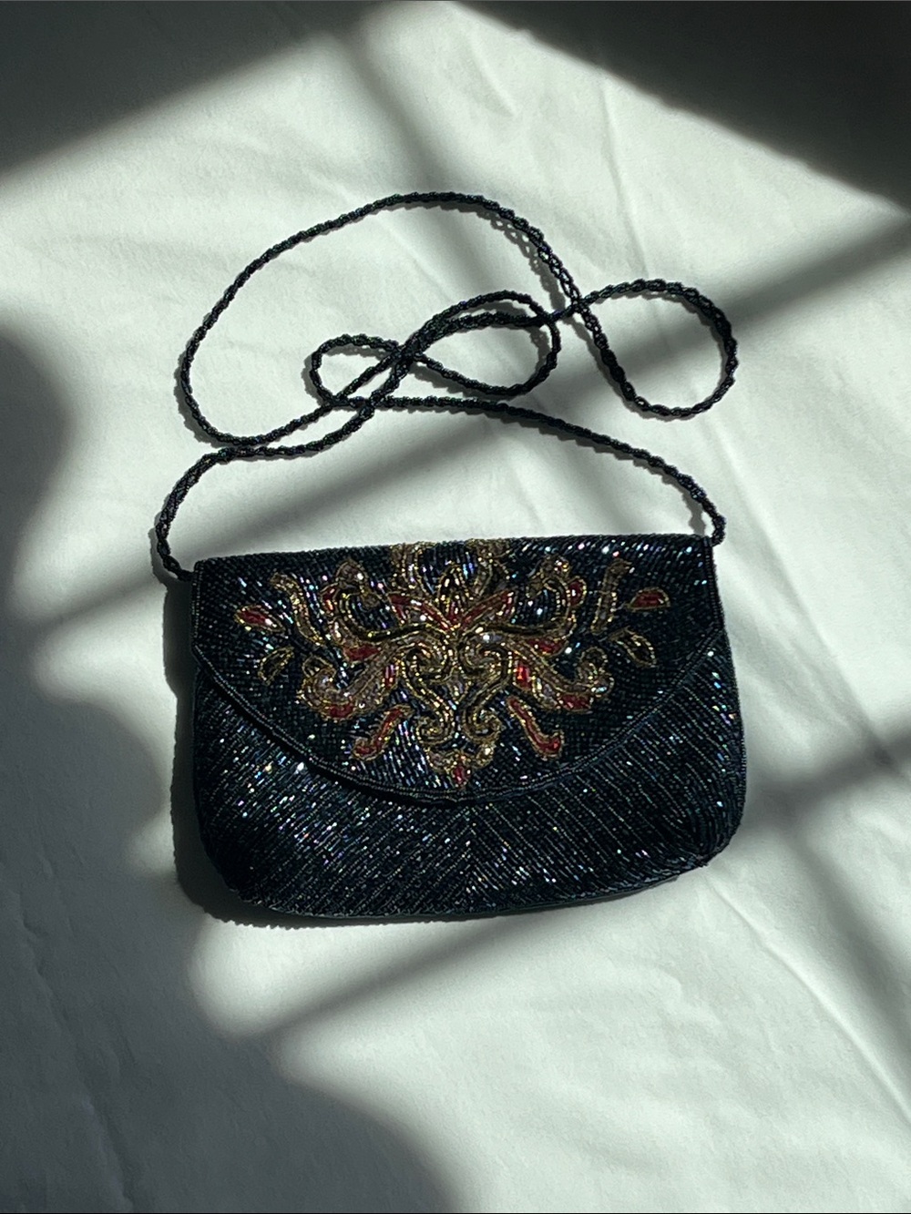 La Regale Navy Beaded Evening Clutch with Metallic Embroidery - Handmade!
